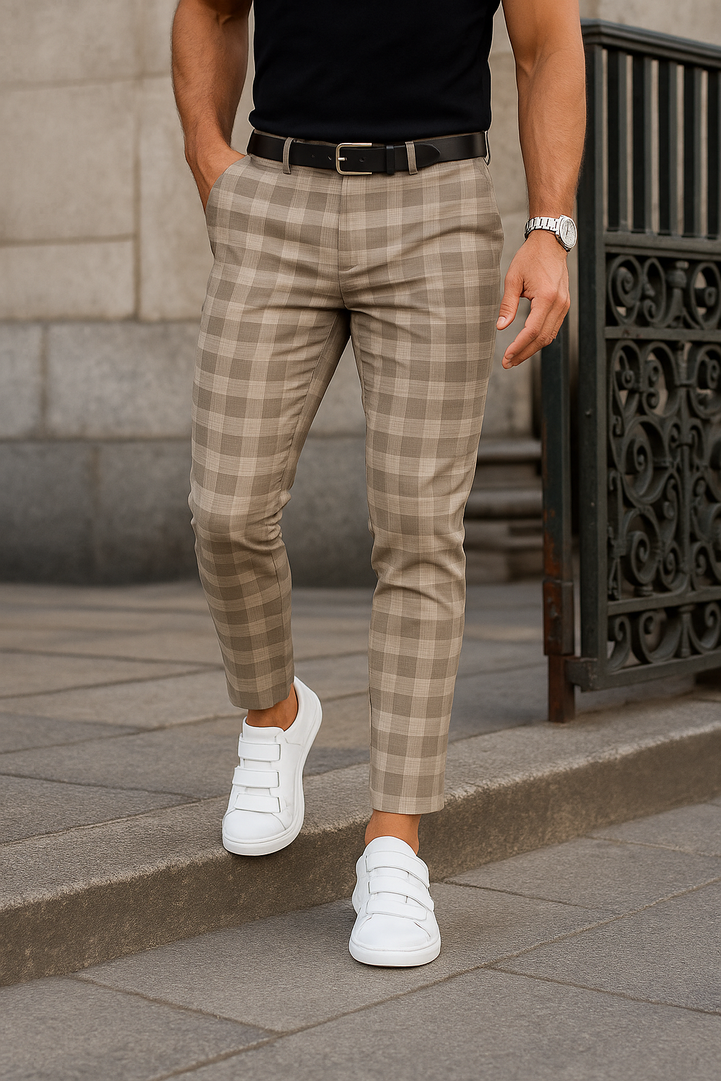 Luvo | Pantalon Homme Slim Fit à Carreaux avec Tissu Stretch
