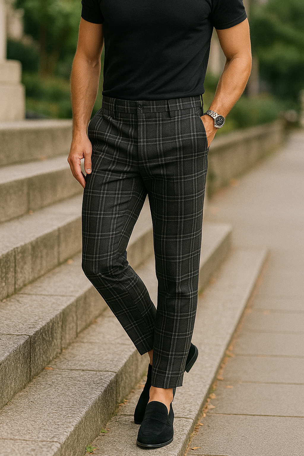 Luvo | Pantalon Homme Slim Fit à Carreaux avec Tissu Stretch