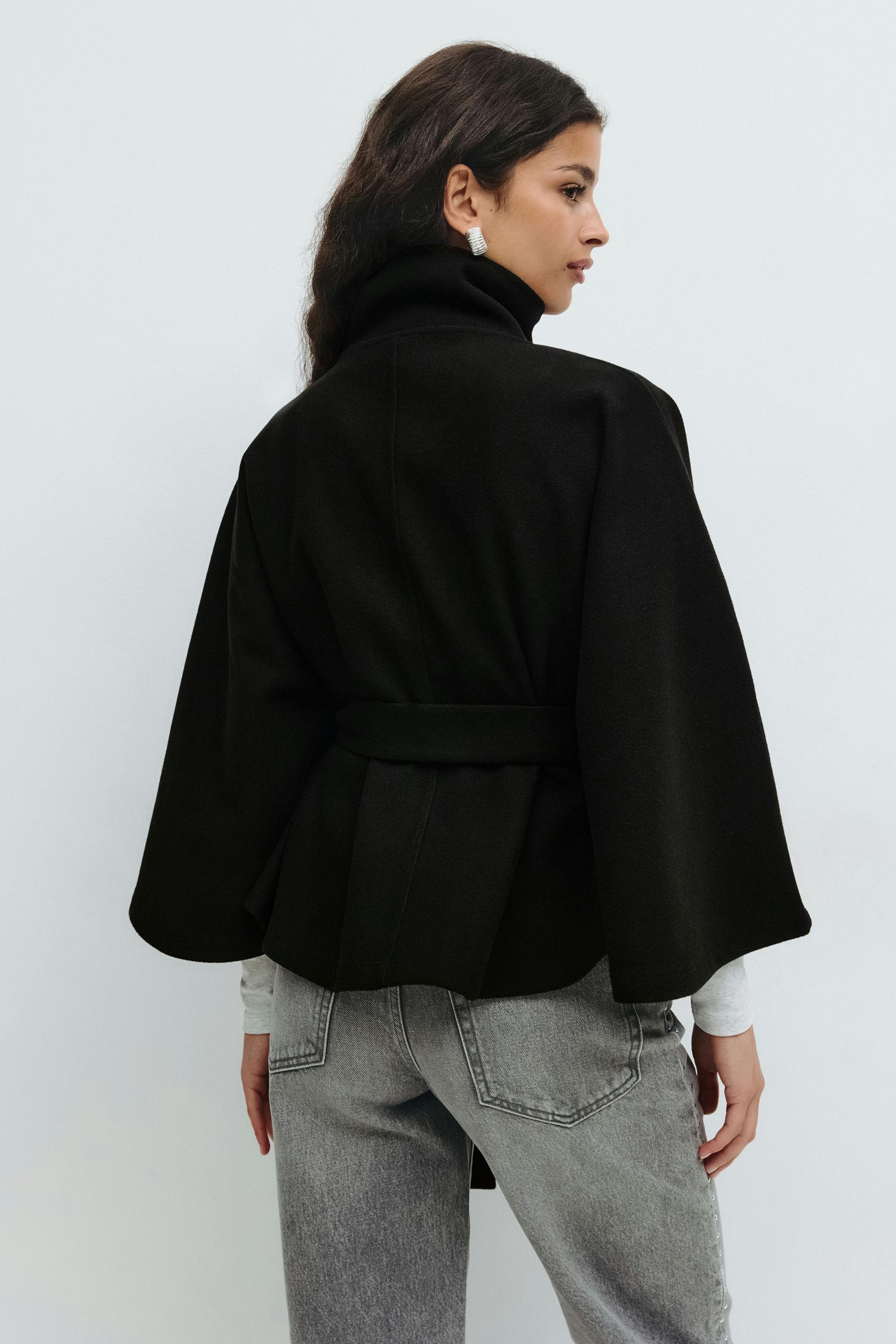 Luvo | Manteau pour Femme avec Manches Cape, Col Haut et Ceinture