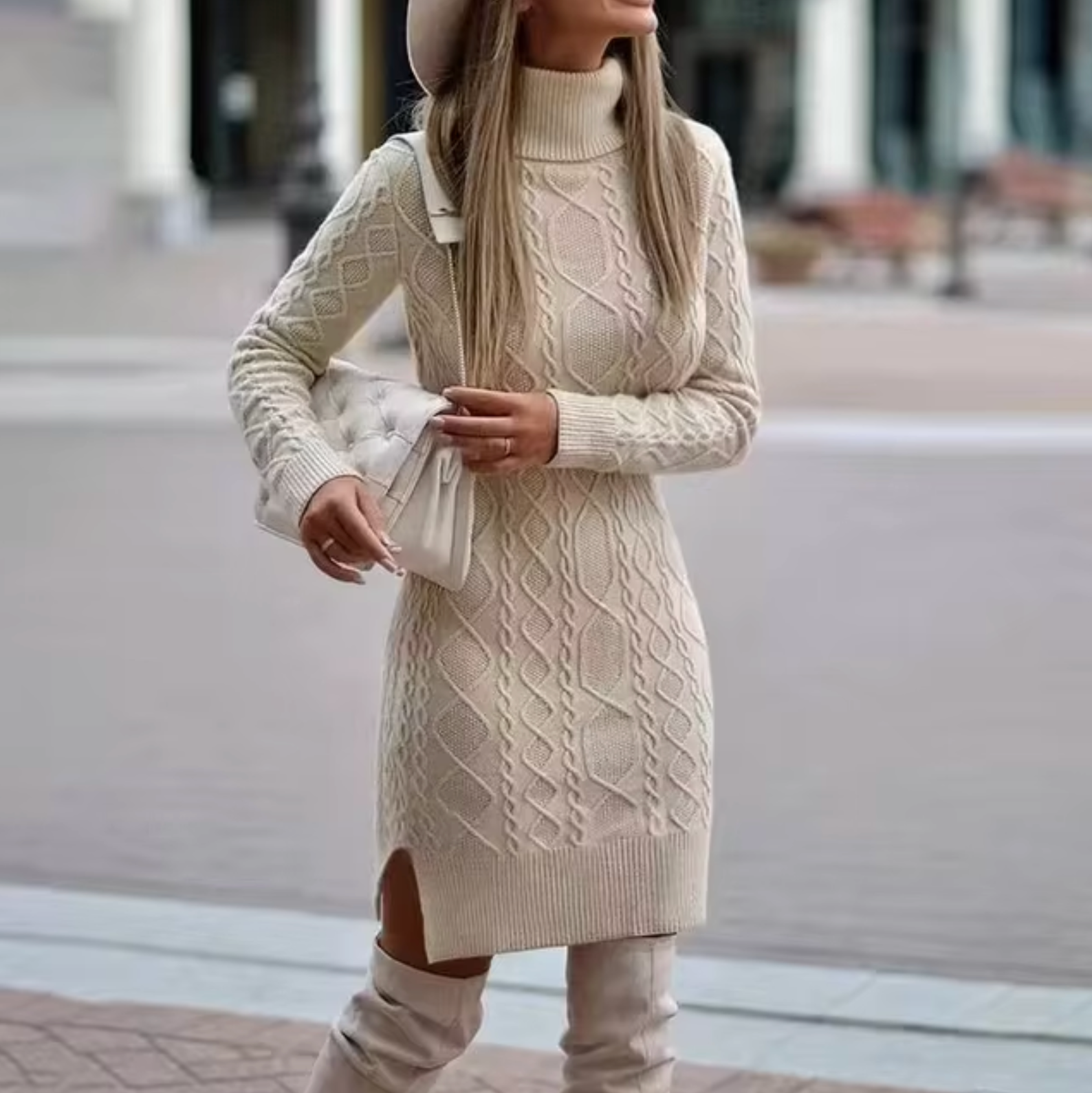 Luvo | Robe pull pour femme à manches longues – Longueur midi