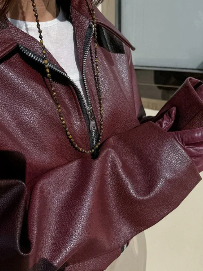 Luvo | Veste Rouge Vintage pour Femme – Avec Fermeture Éclair
