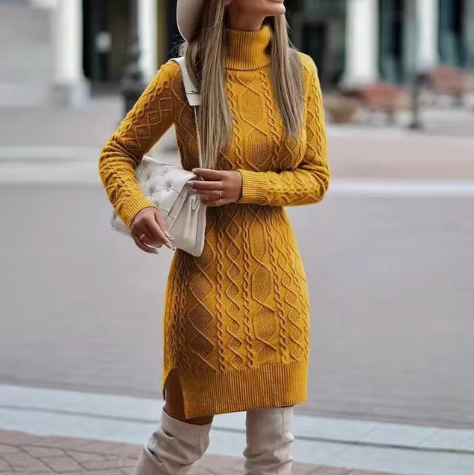 Luvo | Robe pull pour femme à manches longues – Longueur midi