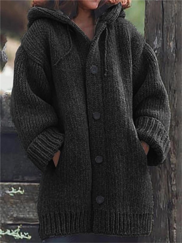 Luvo | Gilet Long en Maille pour Femme avec Capuche
