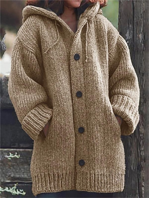 Luvo | Gilet Long en Maille pour Femme avec Capuche