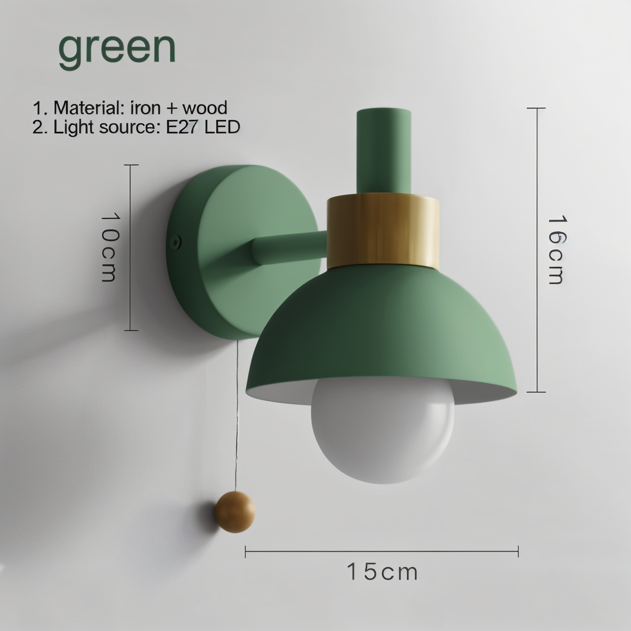 Luvo | Applique Murale PastelPop – Métal & Bois avec Interrupteur à Cordon