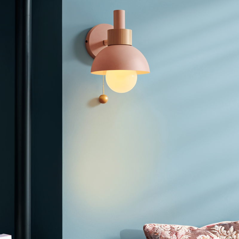 Luvo | Applique Murale PastelPop – Métal & Bois avec Interrupteur à Cordon