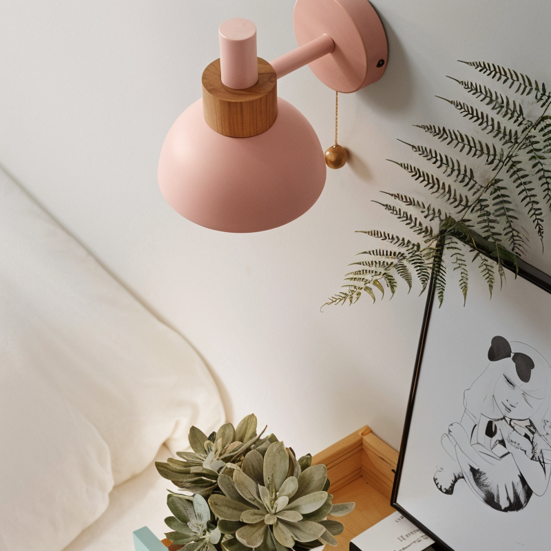 Luvo | Applique Murale PastelPop – Métal & Bois avec Interrupteur à Cordon