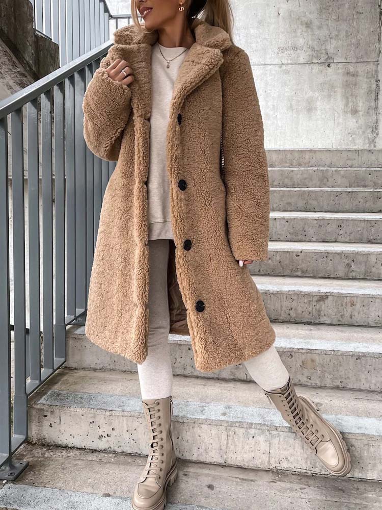 Luvo | Manteau Teddy pour Femme - Long Manteau Chaud en Matière Douce