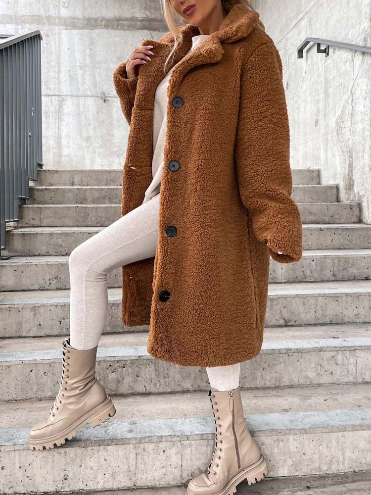 Luvo | Manteau Teddy pour Femme - Long Manteau Chaud en Matière Douce