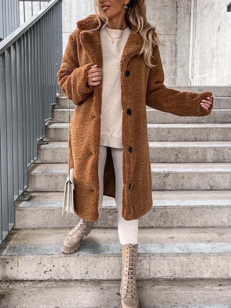 Luvo | Manteau Teddy pour Femme - Long Manteau Chaud en Matière Douce