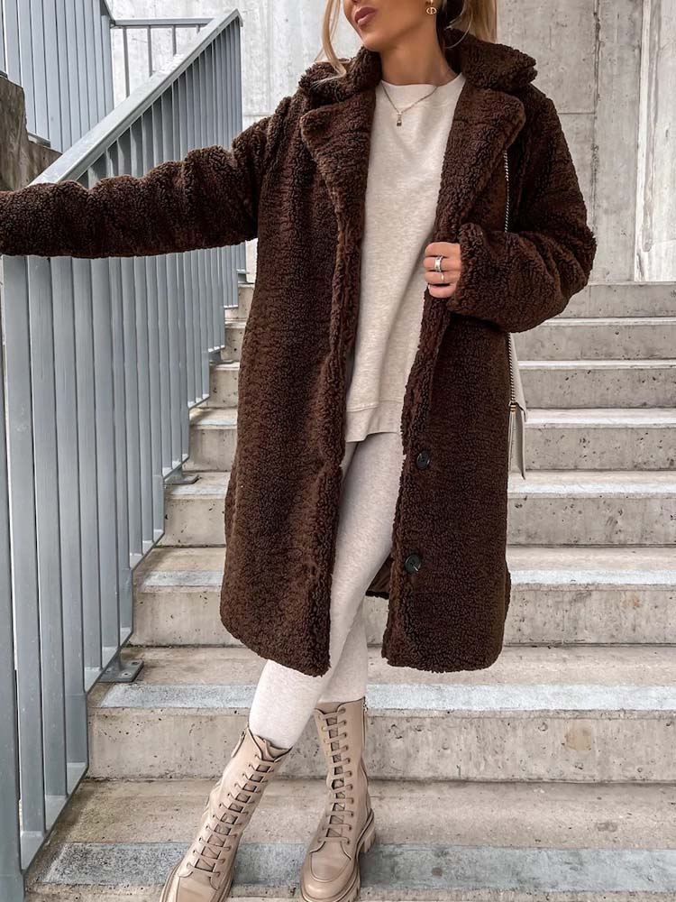 Luvo | Manteau Teddy pour Femme - Long Manteau Chaud en Matière Douce