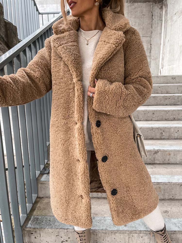 Luvo | Manteau Teddy pour Femme - Long Manteau Chaud en Matière Douce