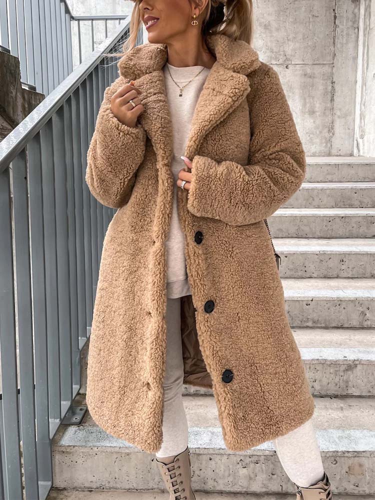 Luvo | Manteau Teddy pour Femme - Long Manteau Chaud en Matière Douce