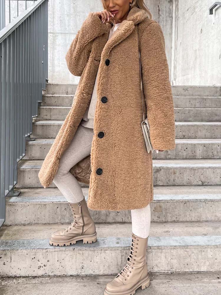 Luvo | Manteau Teddy pour Femme - Long Manteau Chaud en Matière Douce