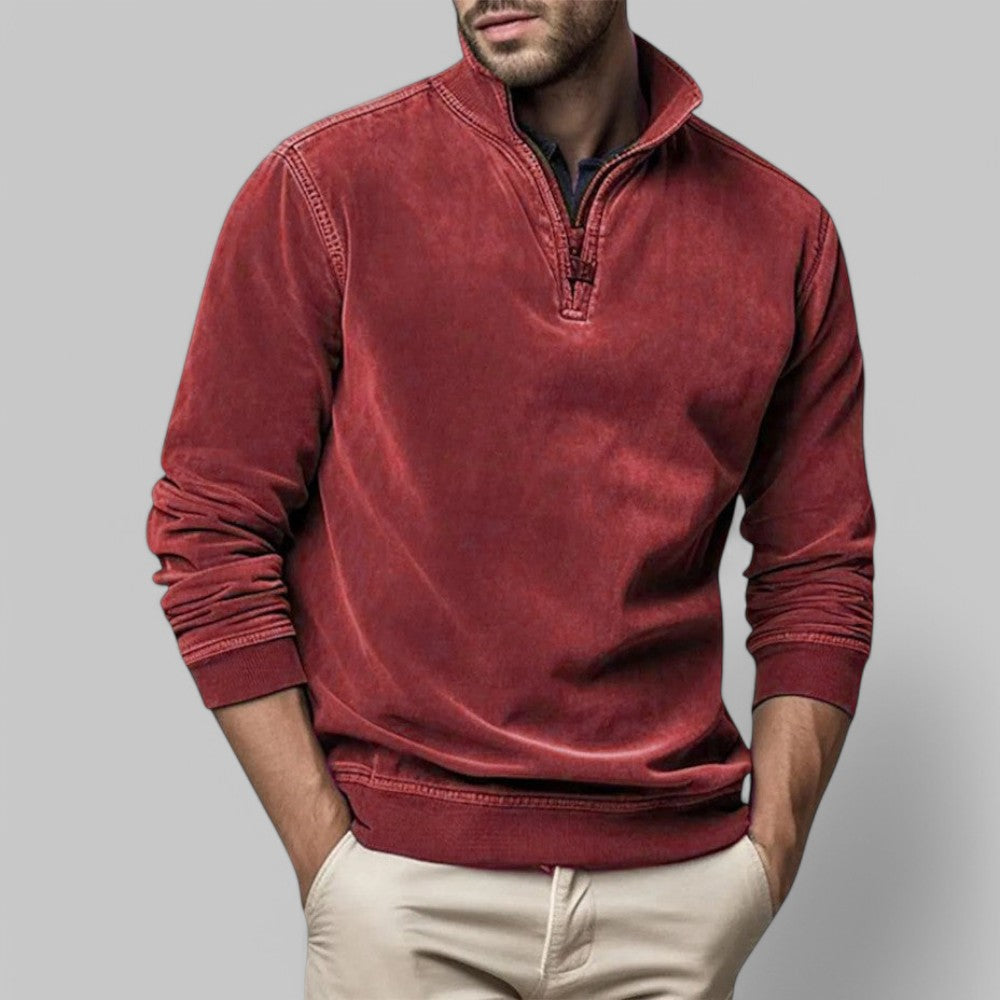 Luvo | Pull Zippé pour Homme – Mélange de Coton à Col Montant
