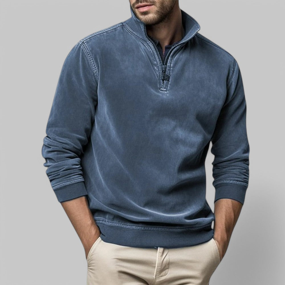 Luvo | Pull Zippé pour Homme – Mélange de Coton à Col Montant