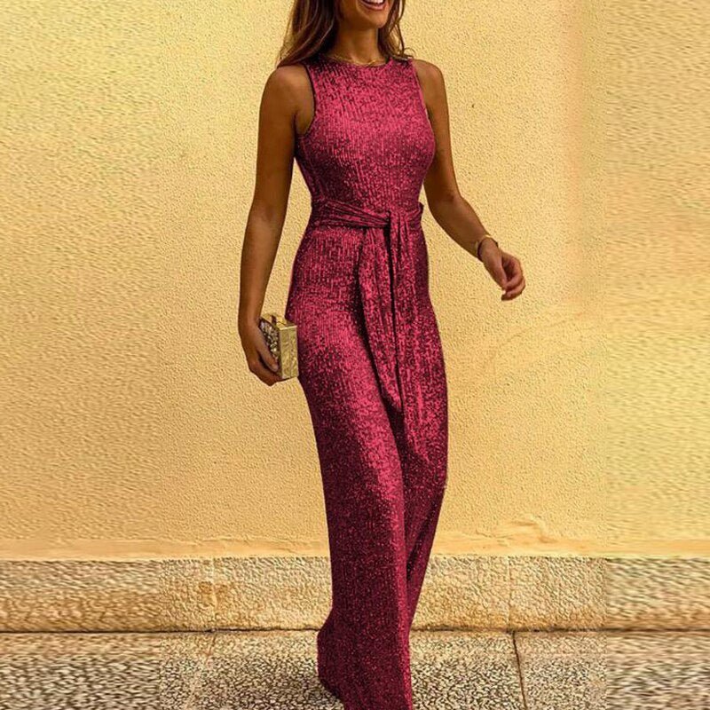 Luvo | Combinaison Pailletée Femme – Ceinture à la Taille & Dos Nu