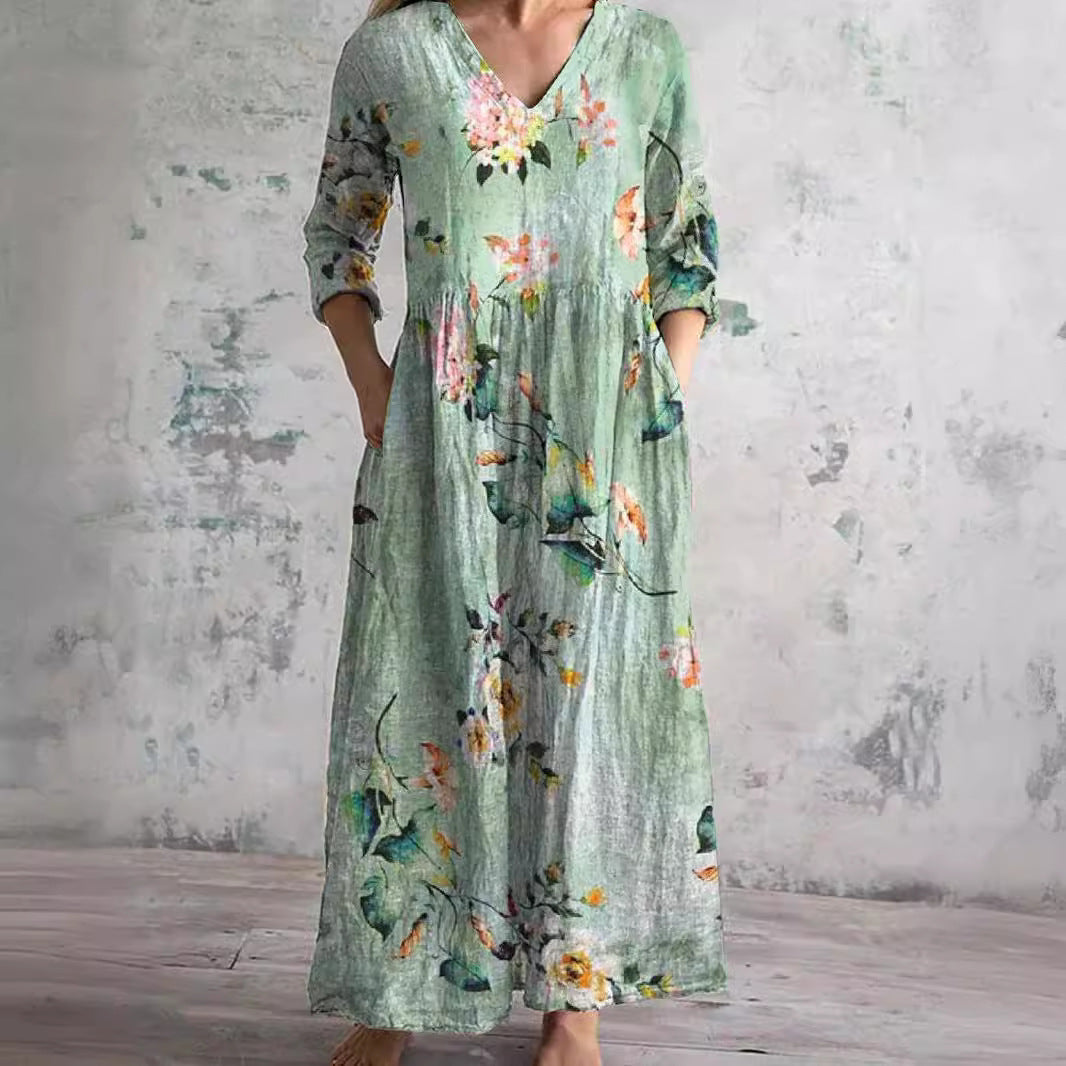 Luvo | Robe d’Été Femme – Col en V & Motif Fleuri pour un Look Estival