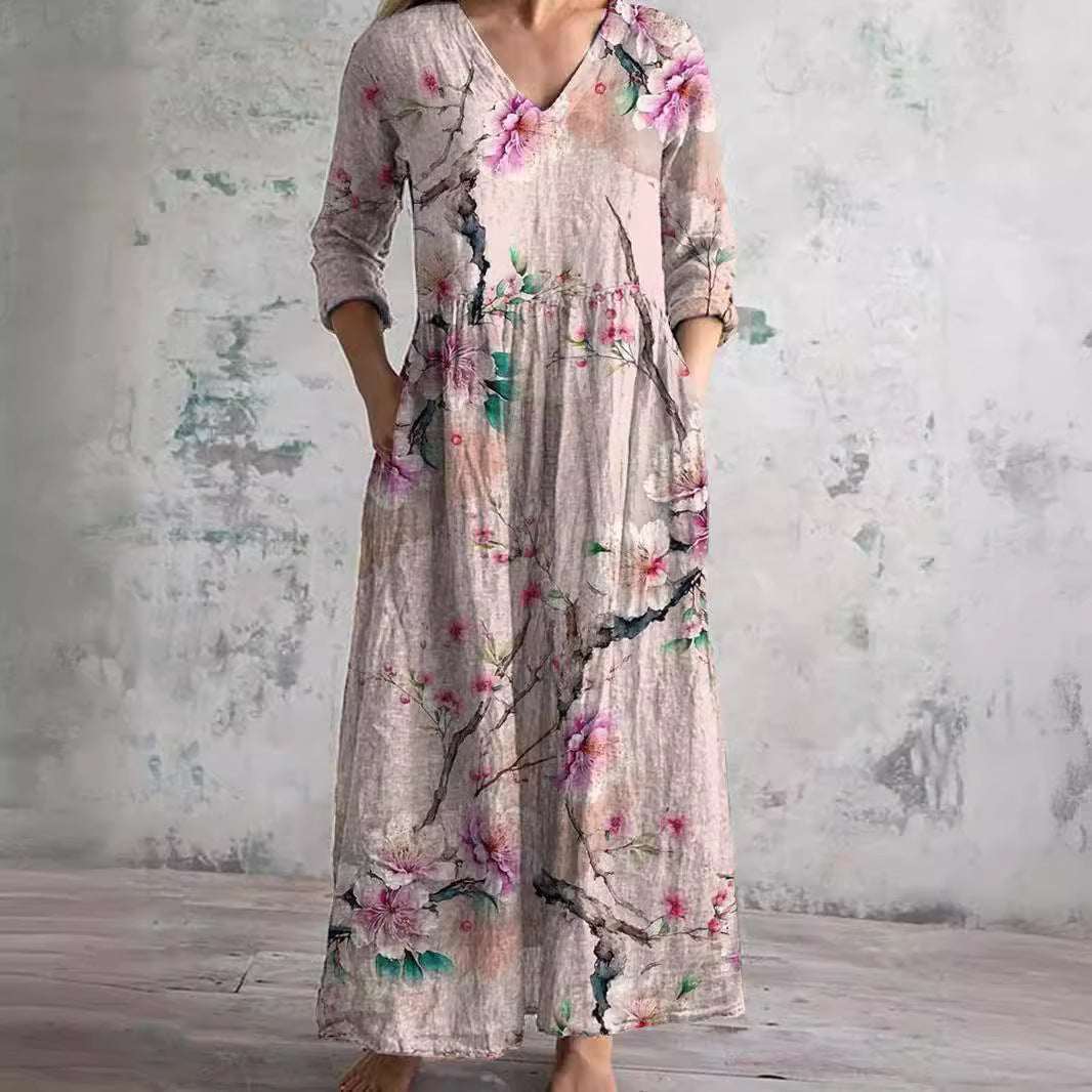 Luvo | Robe d’Été Femme – Col en V & Motif Fleuri pour un Look Estival