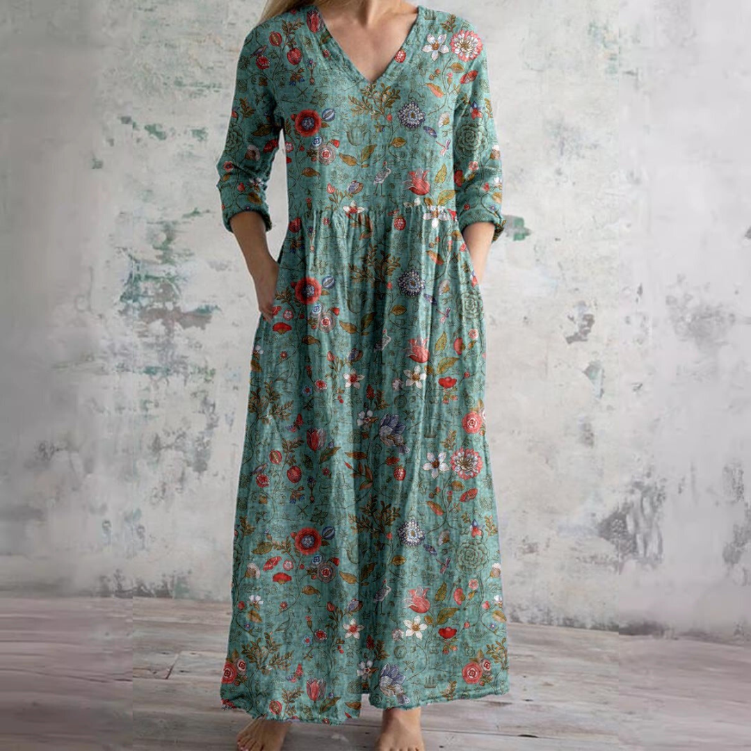 Luvo | Robe d’Été Femme – Col en V & Motif Fleuri pour un Look Estival
