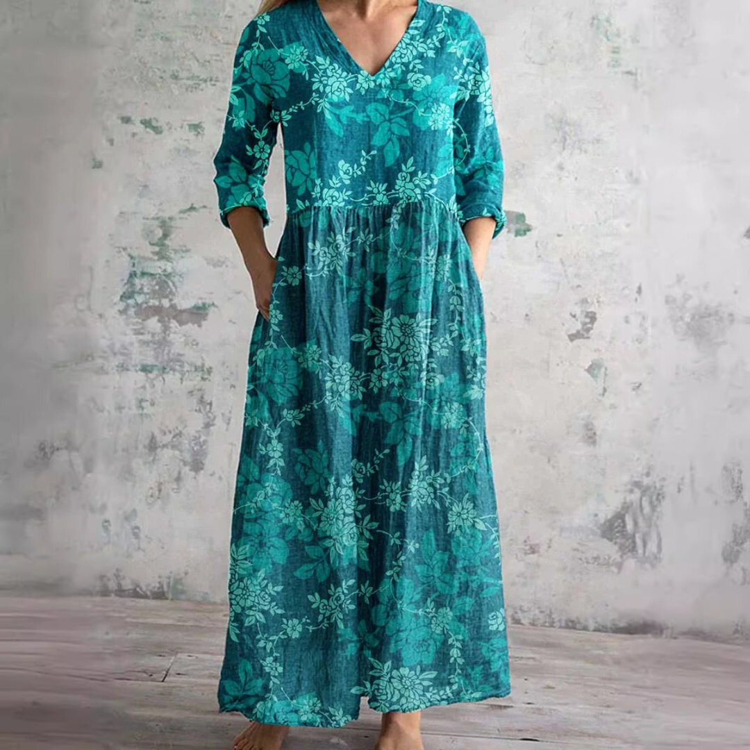 Luvo | Robe d’Été Femme – Col en V & Motif Fleuri pour un Look Estival