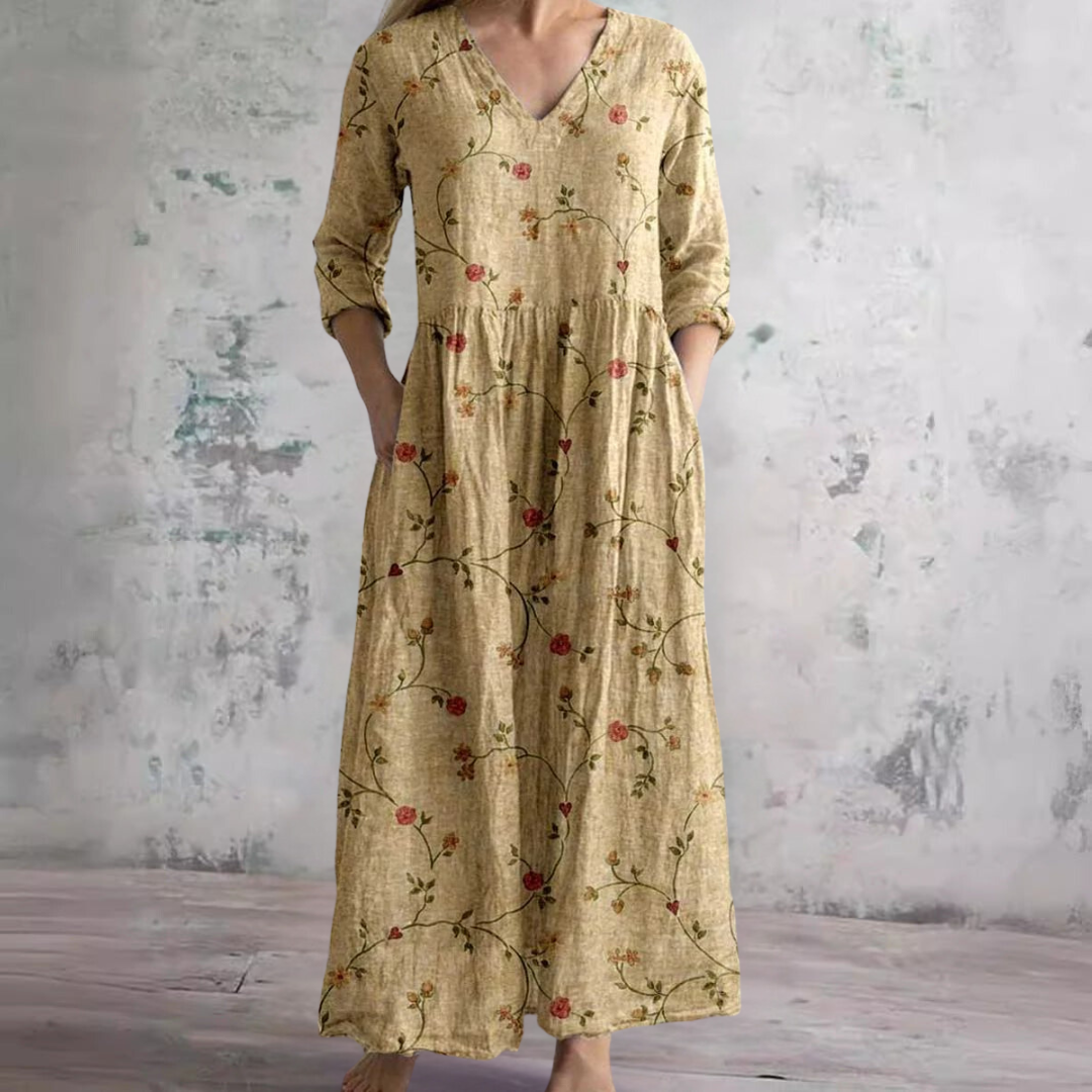 Luvo | Robe d’Été Femme – Col en V & Motif Fleuri pour un Look Estival