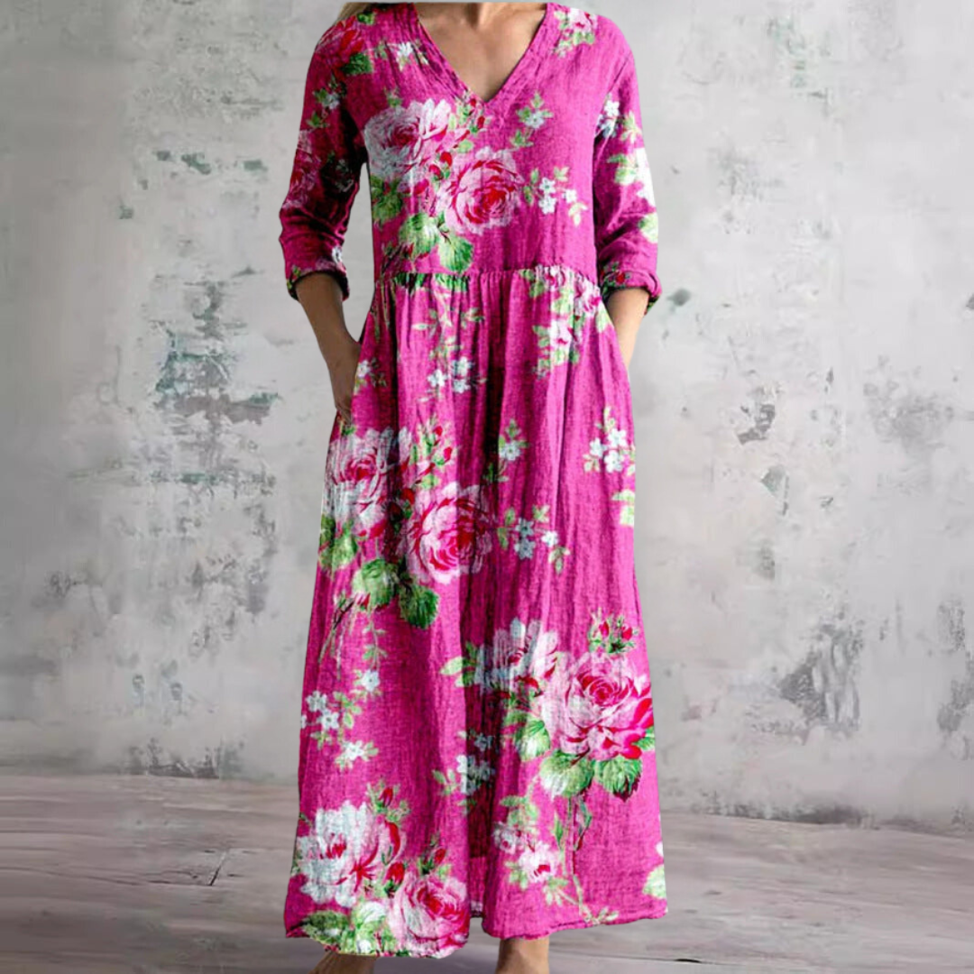 Luvo | Robe d’Été Femme – Col en V & Motif Fleuri pour un Look Estival