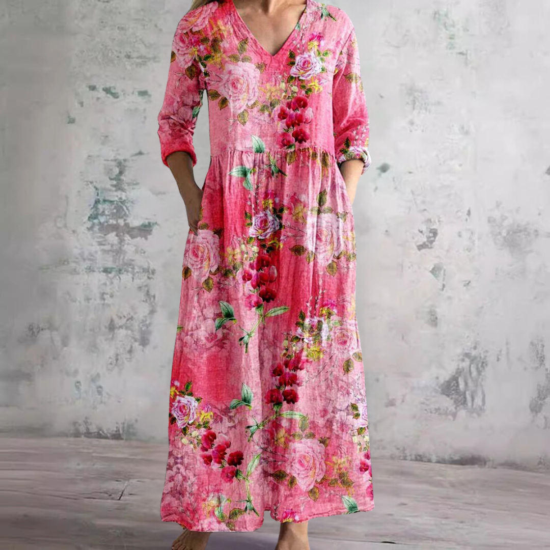 Luvo | Robe d’Été Femme – Col en V & Motif Fleuri pour un Look Estival