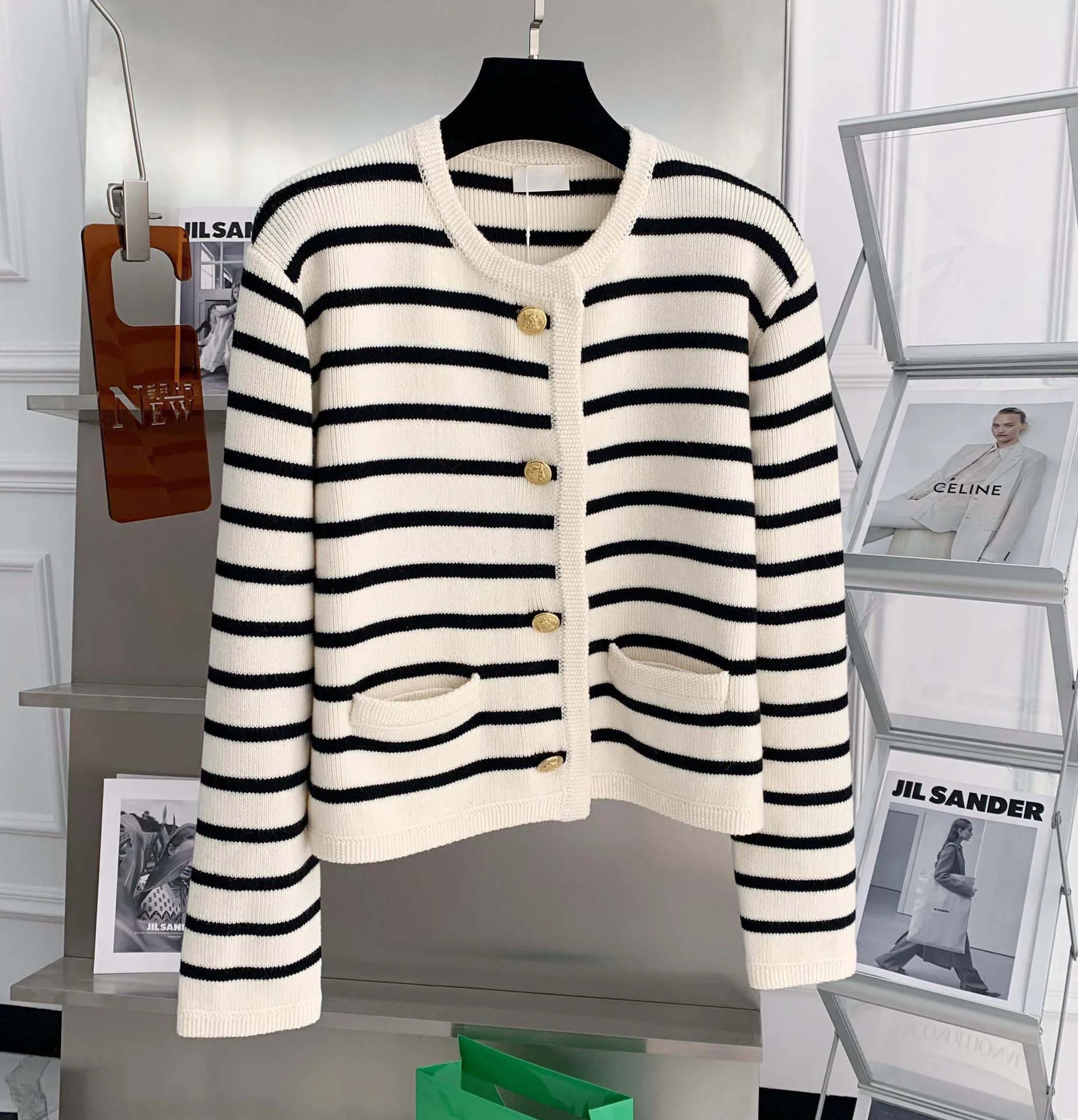Luvo | Cardigan pour Femme – Modèle Court à Rayures avec Col Rond