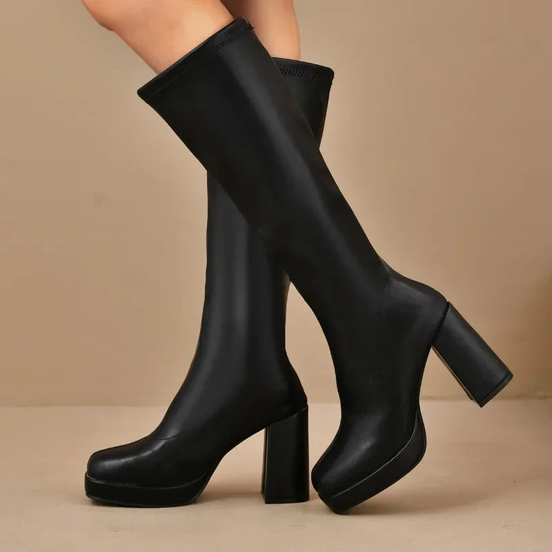 Luvo | Cuissardes noires pour femme – Plateau avec talon bloc
