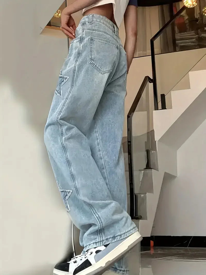 Luvo | Jean Baggy à Motif Étoiles pour Femme - Taille Haute