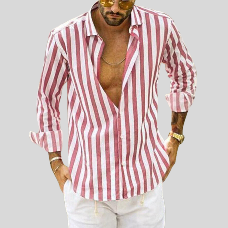 Luvo | Chemise Homme Ajustée à Rayures Manches Longues