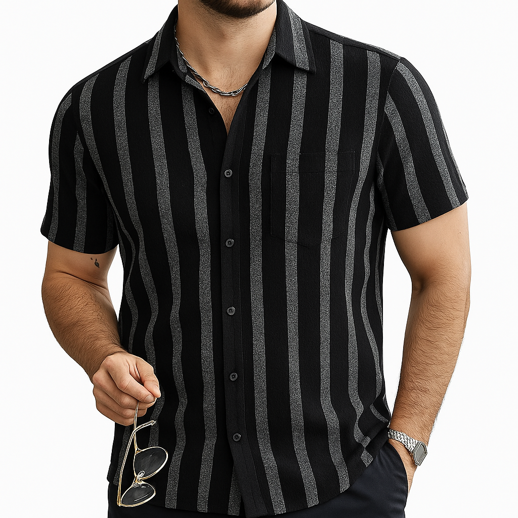 Luvo | Chemise en Lin Rayée pour Homme – Manches Courtes