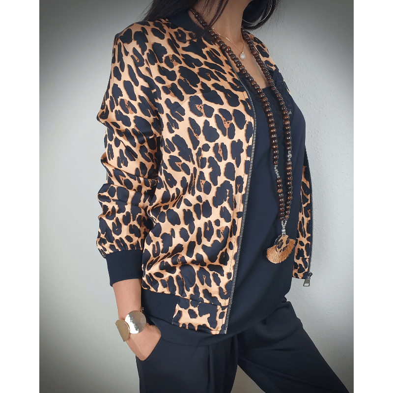 Luvo | Veste pour Femme à Imprimé Léopard avec Fermeture Éclair