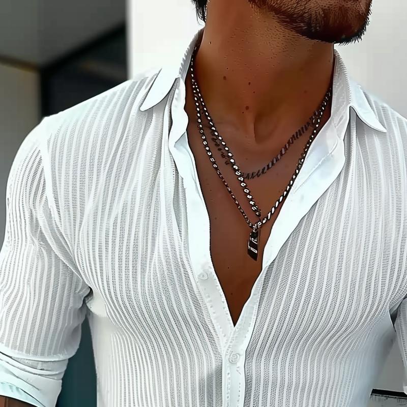 Luvo | Chemise à Rayures pour Homme – Manches Longues et Col à Revers