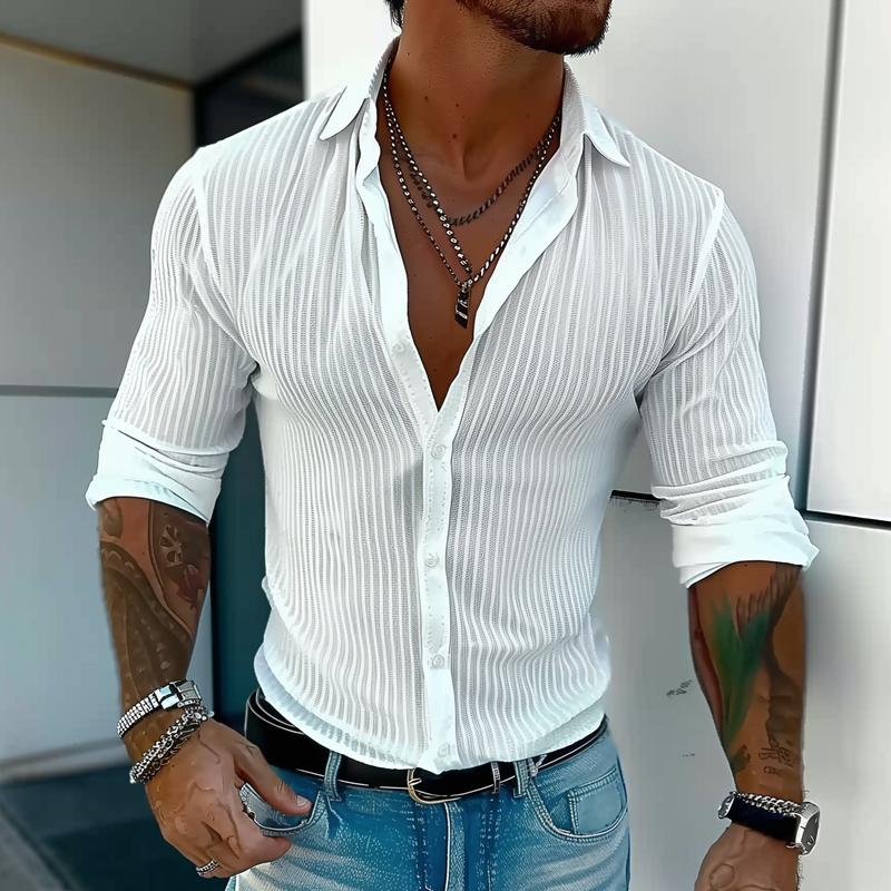 Luvo | Chemise à Rayures pour Homme – Manches Longues et Col à Revers