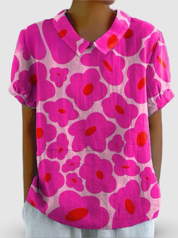 Luvo | Chemise Décontractée Femme – Rose Vif à Motif Floral