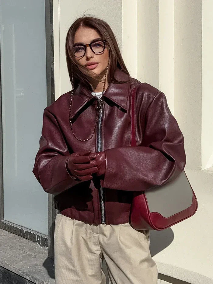 Luvo | Veste Rouge Vintage pour Femme – Avec Fermeture Éclair