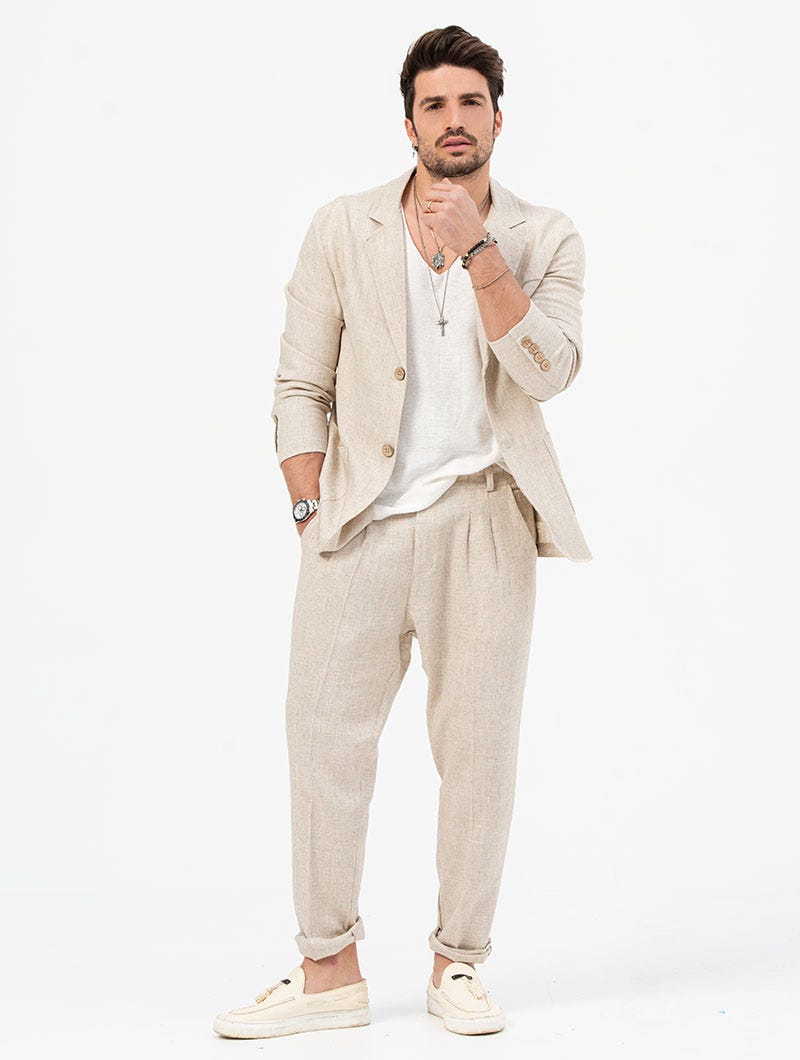 Luvo | Blazer Beige Homme à Boutonnage Simple