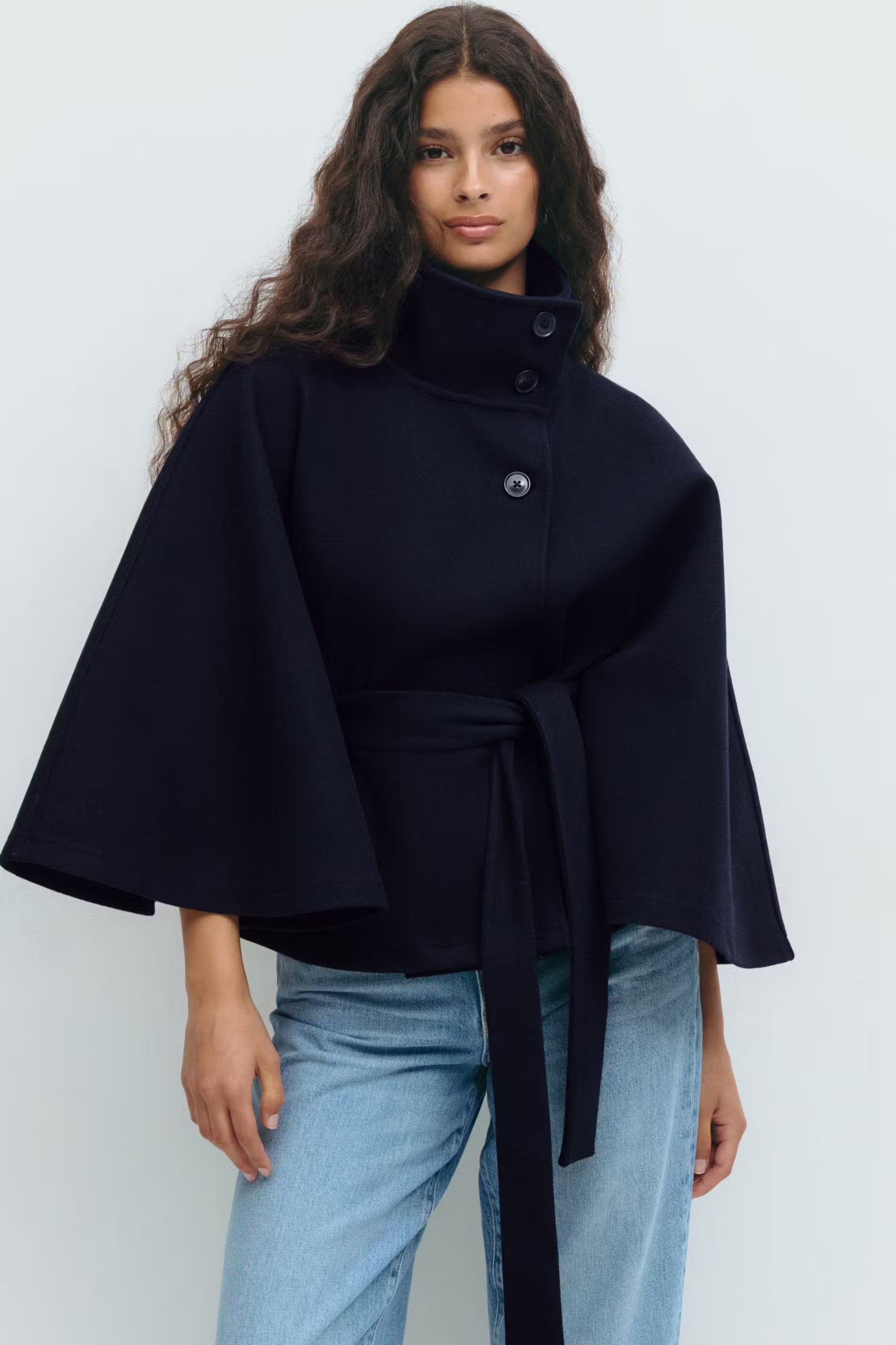 Luvo | Manteau pour Femme avec Manches Cape, Col Haut et Ceinture