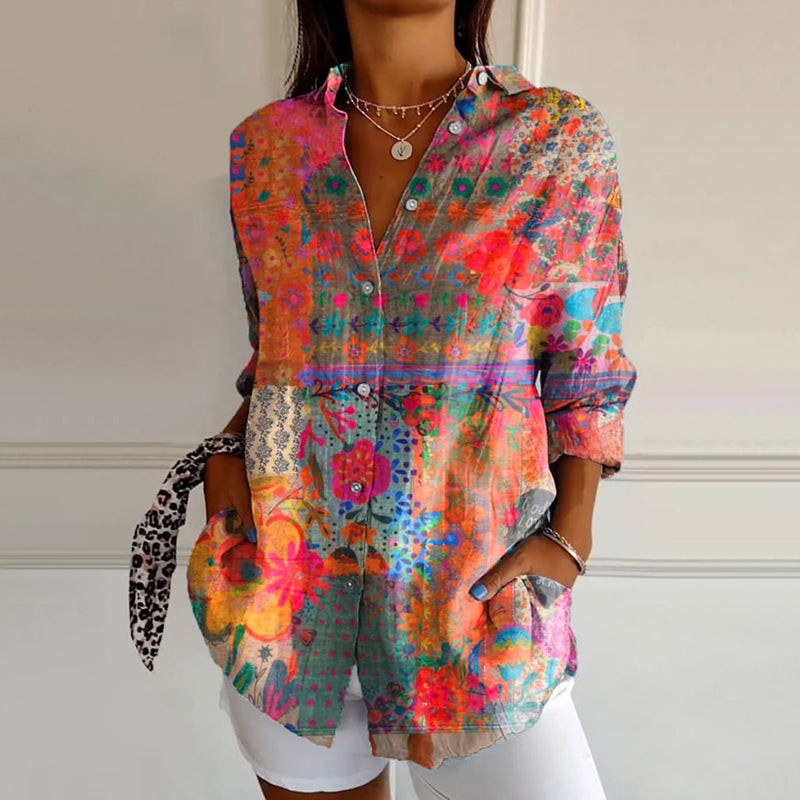 Luvo | Chemisier Femme à Motif Fleuri avec Boutonnage Élégant