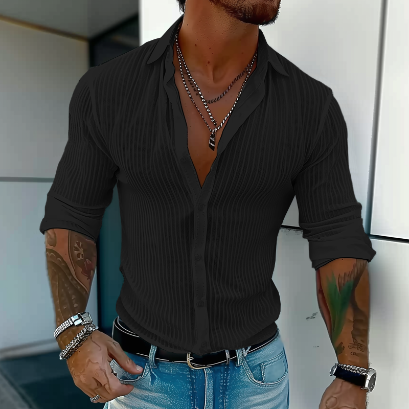 Luvo | Chemise à Rayures pour Homme – Manches Longues et Col à Revers