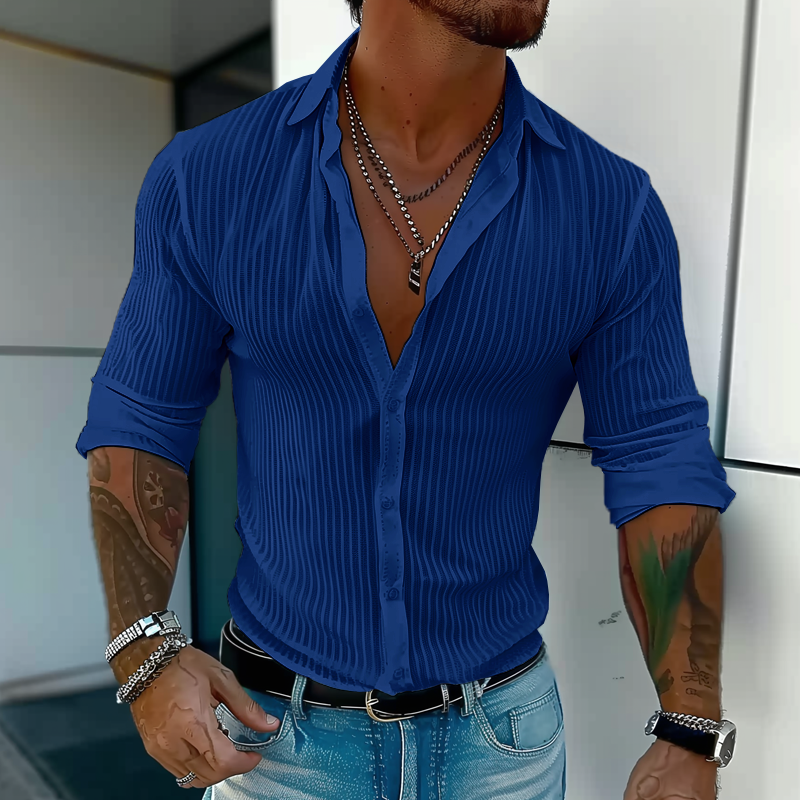 Luvo | Chemise à Rayures pour Homme – Manches Longues et Col à Revers