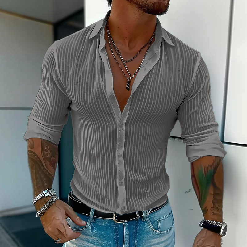 Luvo | Chemise à Rayures pour Homme – Manches Longues et Col à Revers