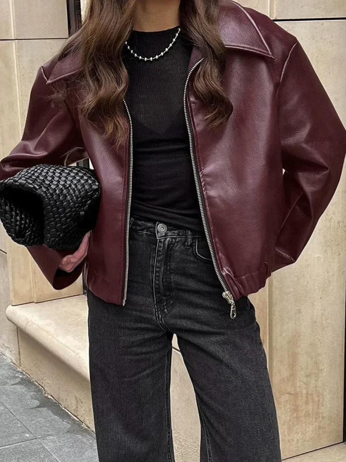 Luvo | Veste Rouge Vintage pour Femme – Avec Fermeture Éclair