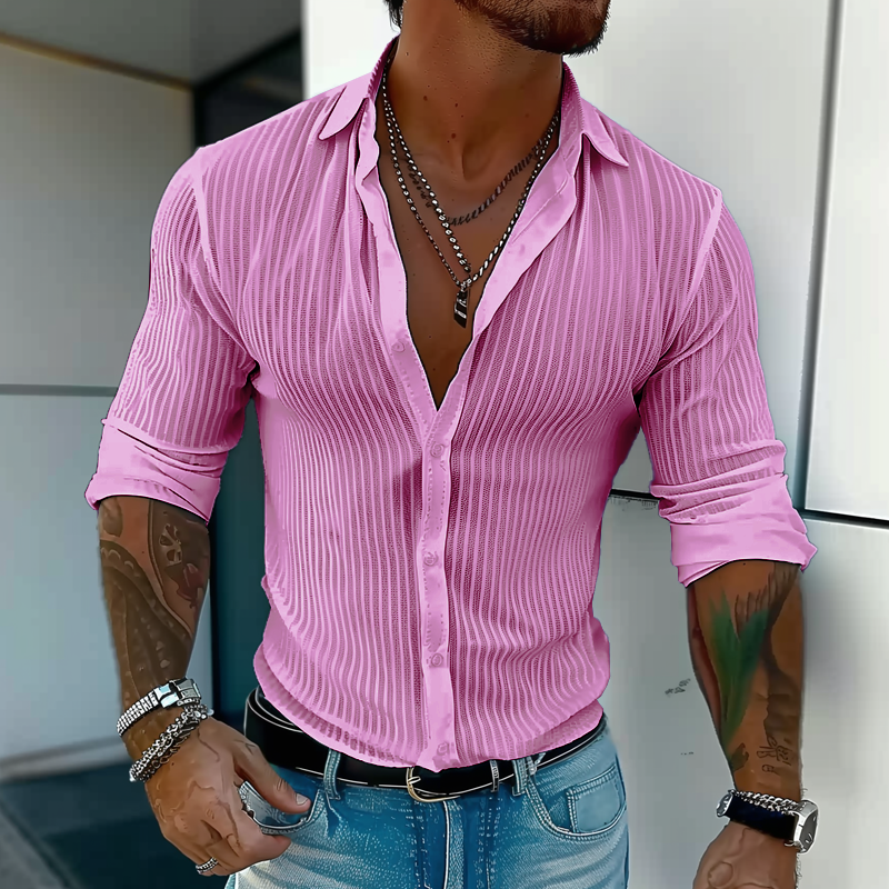 Luvo | Chemise à Rayures pour Homme – Manches Longues et Col à Revers