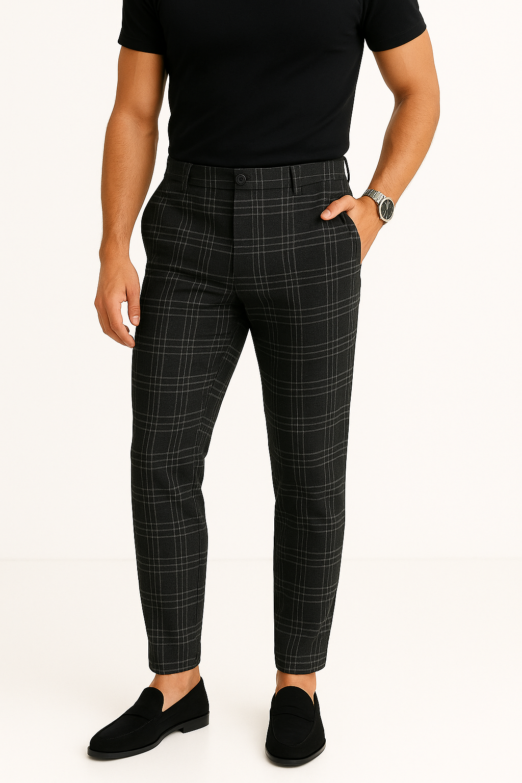 Luvo | Pantalon Homme Slim Fit à Carreaux avec Tissu Stretch