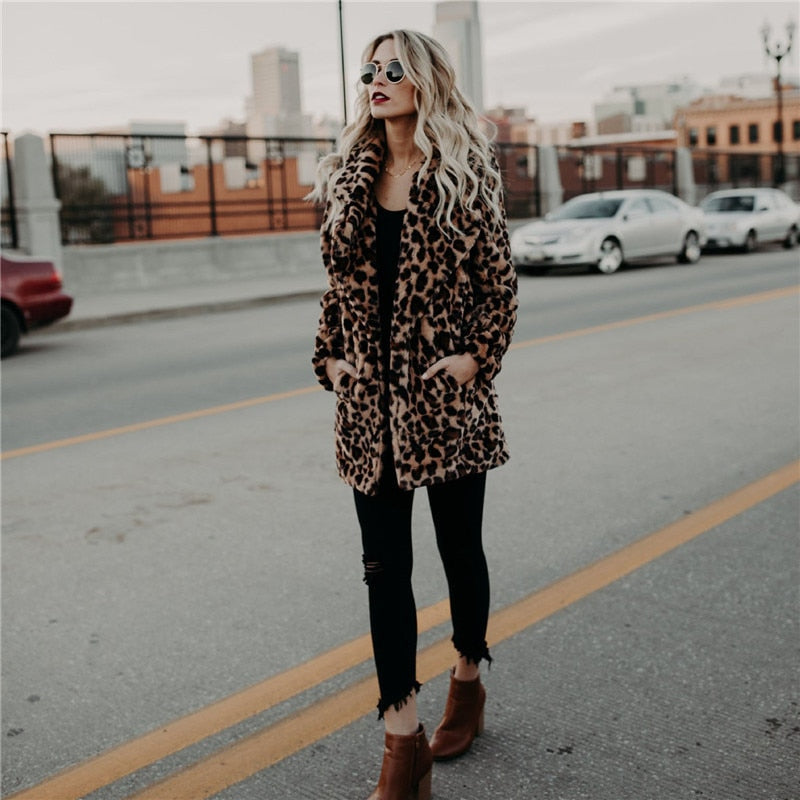 Luvo | Women's Winter Coat – With Leopard Print and Long Sleeves
