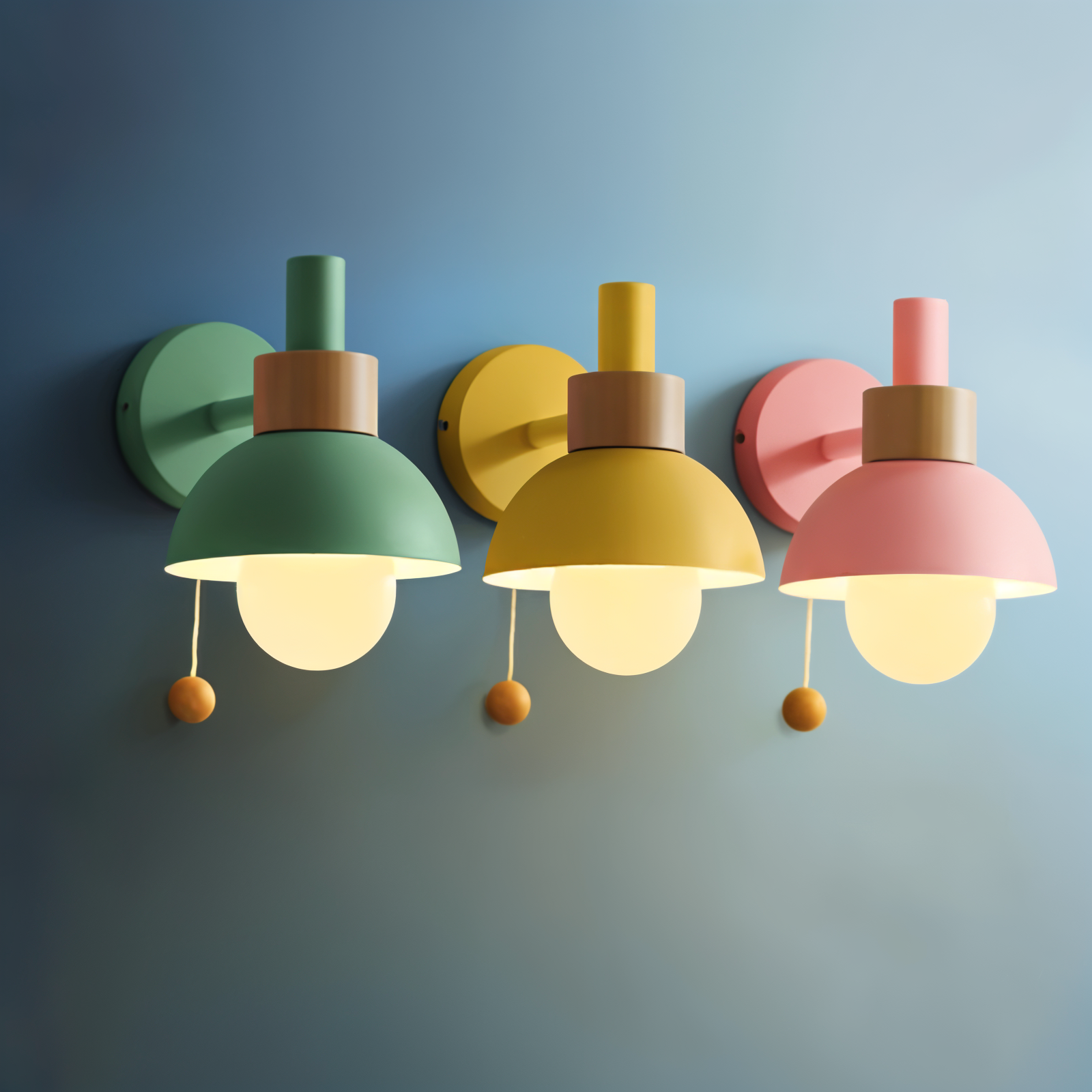 Luvo | Applique Murale PastelPop – Métal & Bois avec Interrupteur à Cordon
