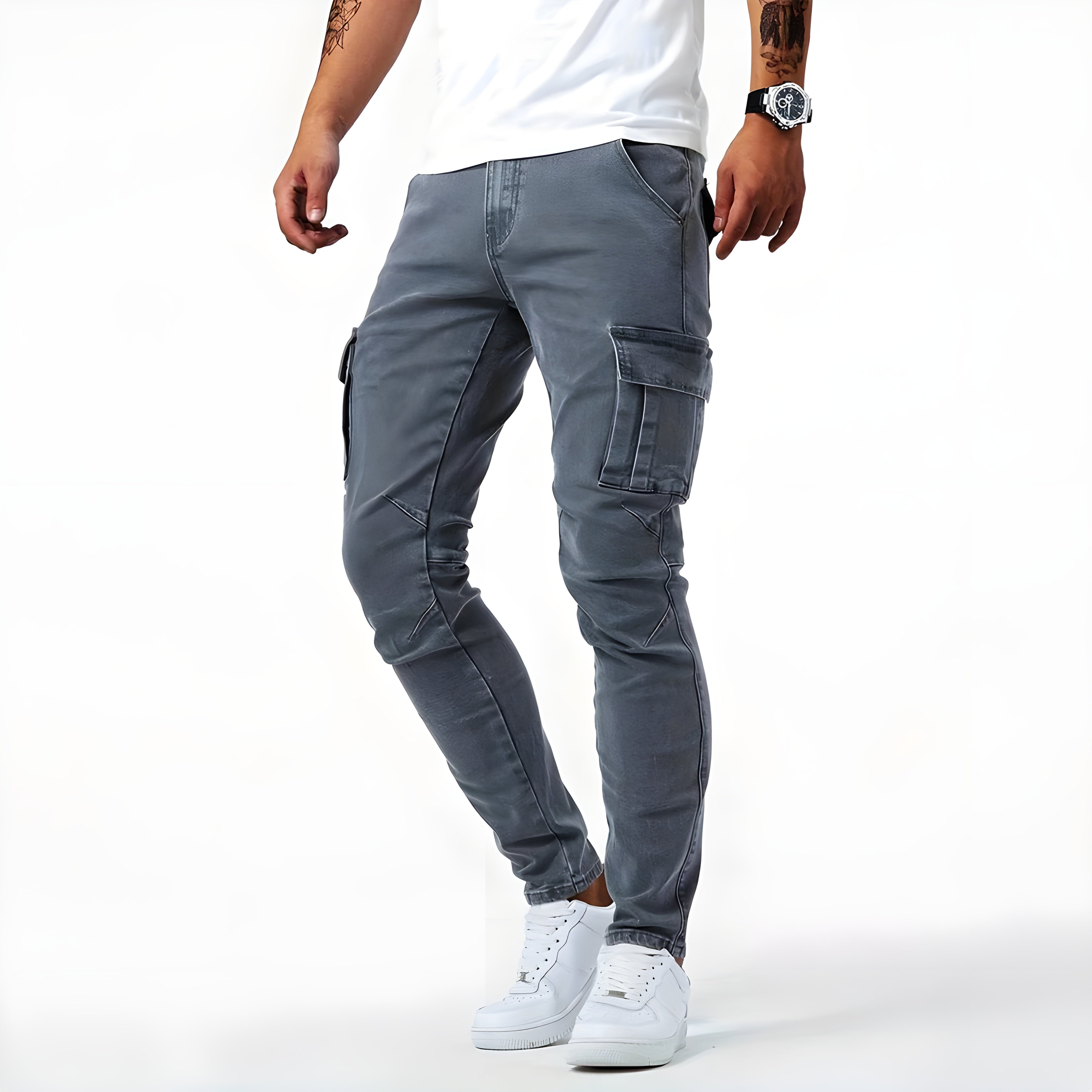 Luvo | Pantalons Cargo en Denim Élastique